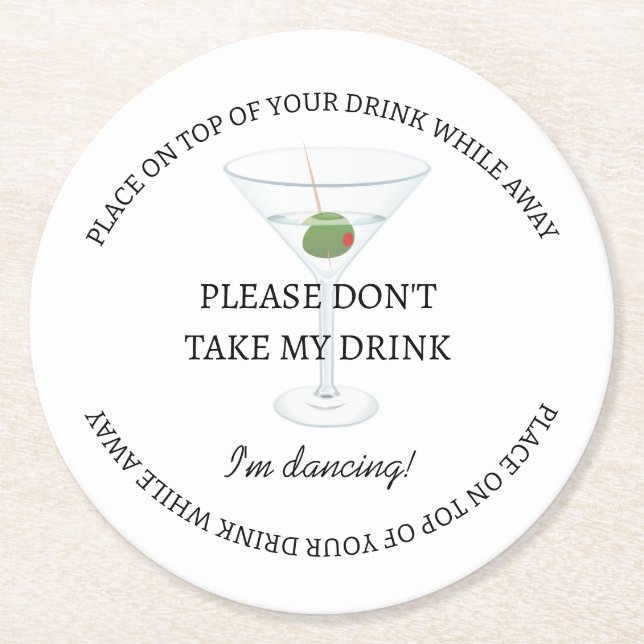 Schwarz & Weiß, nimm meine Drink-Hochzeitsfeier ni Runder Pappuntersetzer (Vorderseite)