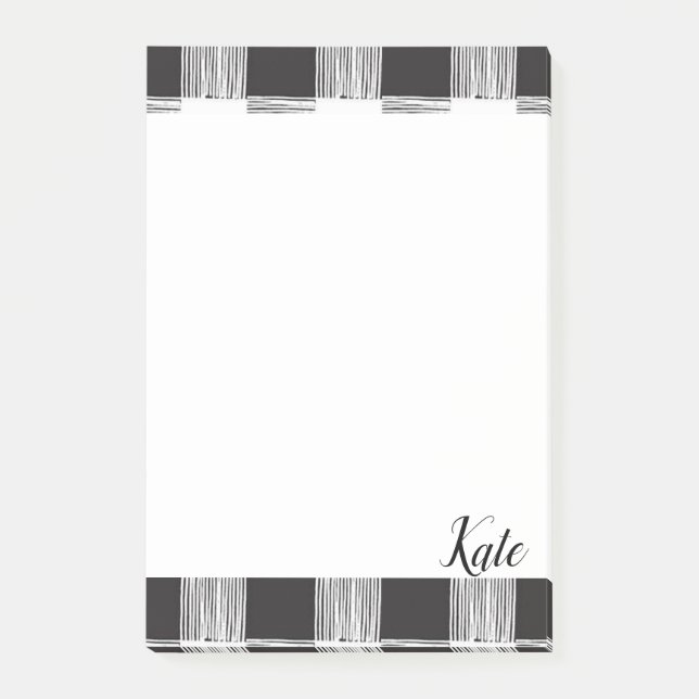 Schwarz-Weiß-Noten nach dem Ende Kariert Post-it Klebezettel (Vorderseite)