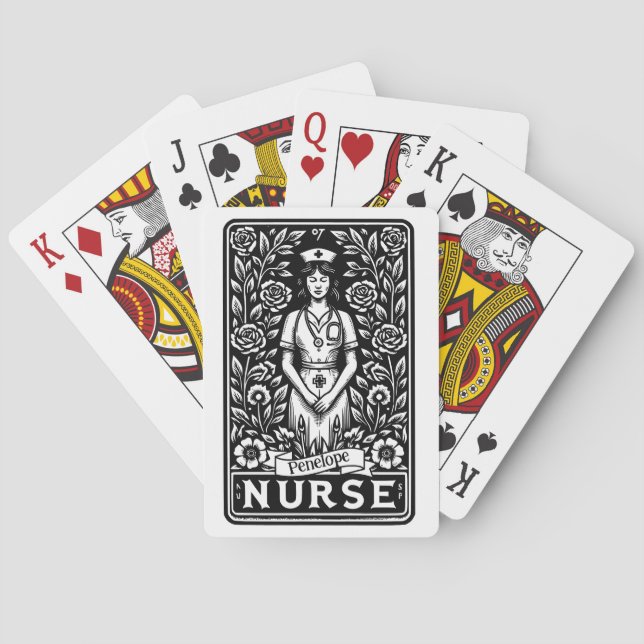 Schwarz-Weiß Nurse Tarot illustriert Spielkarten (Rückseite)