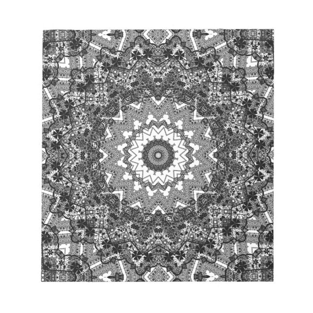 Schwarz-weiß, offen, Mandala Notizblock (Vorderseite)