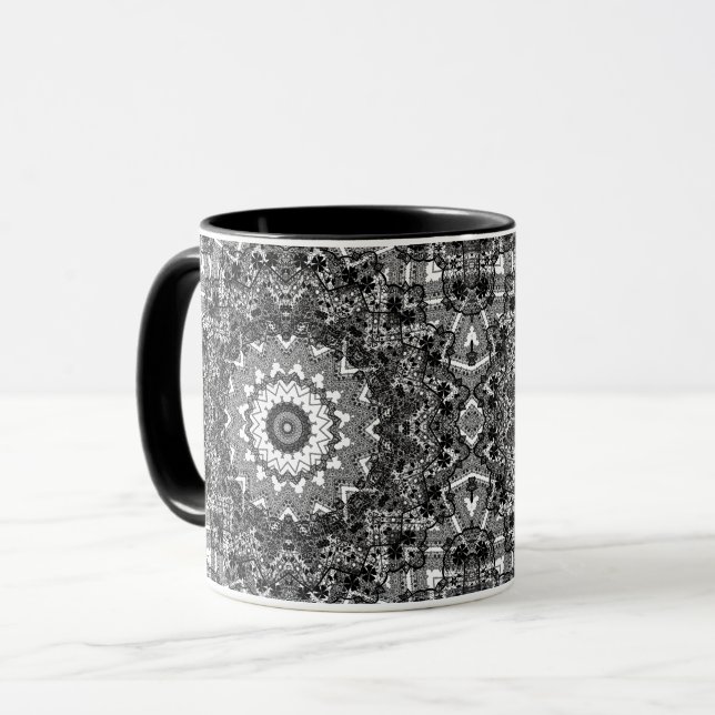 Schwarz-weiß, offen, mandala tasse (Vorderseite Links)