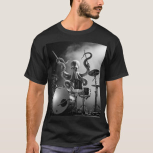 Schwarz-Weiß-Oktopus-Drummer-T-Shirt T-Shirt