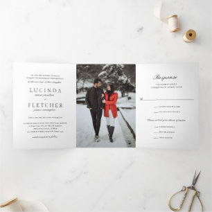 Schwarz-Weiß Old Money Foto Elegante Hochzeit Dreifach Gefaltete Einladung