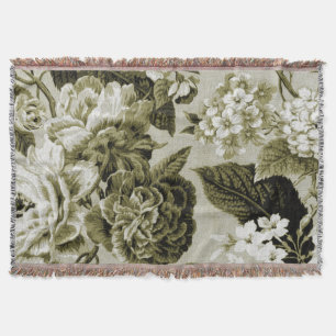 Schwarz Weiß Olivgrün Ton Vintage Blumen Toile Decke