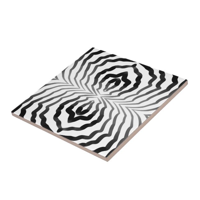 Schwarz-Weiß-Ombré Hypnotic-Wiggly Stripes Art Fliese (Seite)