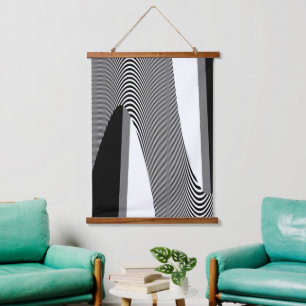 Schwarz-Weiß-Op-Art-Design, Wandteppich Mit Holzrahmen