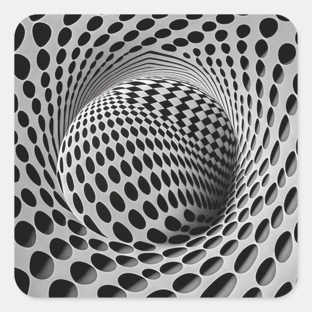 Schwarz-Weiß-Op-Art Quadratischer Aufkleber (Vorderseite)