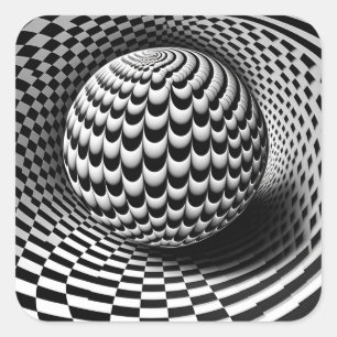 Schwarz-Weiß-Op-Art Quadratischer Aufkleber