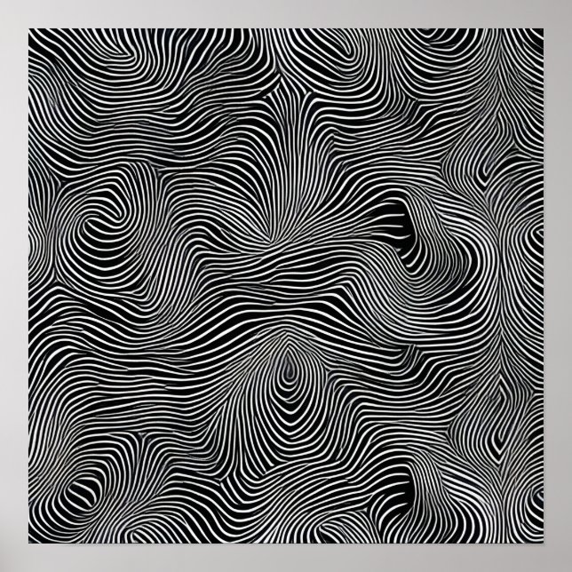 Schwarz-Weiß-Op-Art-Swirbelmuster Poster (Vorne)