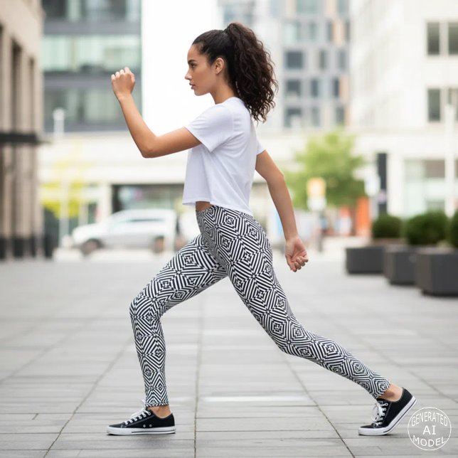 Schwarz-Weiß-optische Illusion Mosaikmuster Leggings (Von Creator hochgeladen)