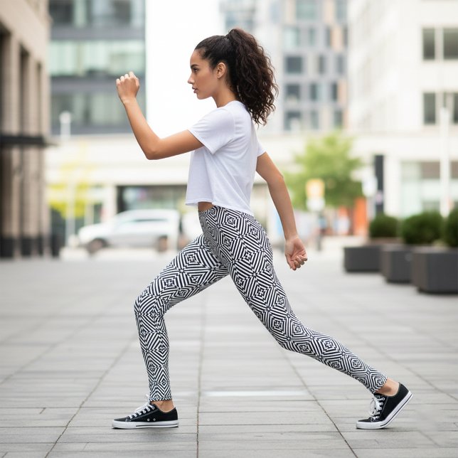 Schwarz-Weiß-optische Illusion Mosaikmuster Leggings (Von Creator hochgeladen)