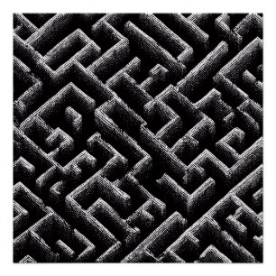 Schwarz-Weiß-Optische-Täuschung-Labyrinth-Muster-K Poster