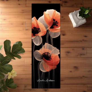 Schwarz-weiß Orange Abstrakt Poppies Floral Elegan Yogamatte