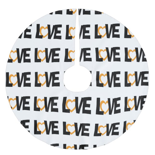 Schwarz-weiß orange Liebe Polyester Weihnachtsbaumdecke (Vorderseite)