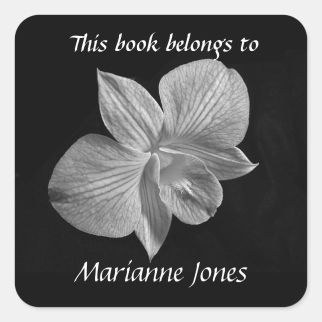 Schwarz-Weiß-Orchid-Buchzeichen Quadratischer Aufkleber (Vorderseite)
