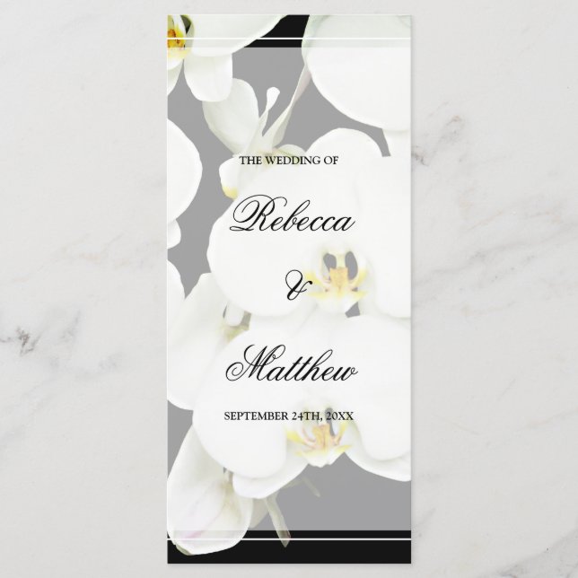 Schwarz-Weiß-Orchid-Hochzeitsprogramm Programm (Vorderseite)