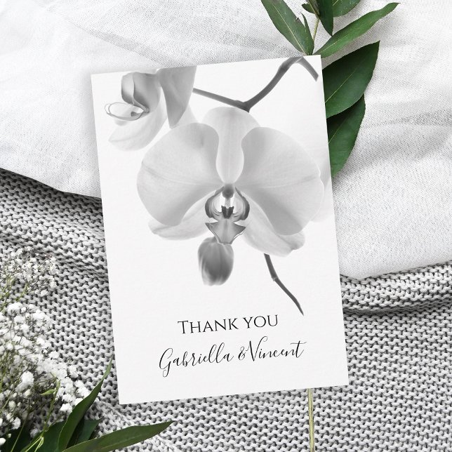 Schwarz-Weiß-Orchideen Hochzeitsflat Vielen Dank Mitteilungskarte (Show your appreciate with this elegant floral thank you note card.)