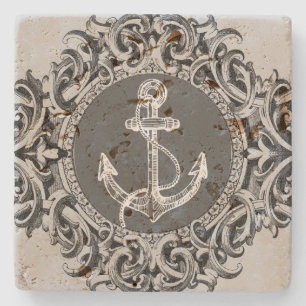 Schwarz-Weiß-Ornament und Anker für Wasserfahrzeug Steinuntersetzer