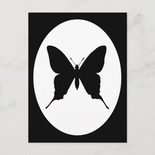 Schwarz-Weiß-Oval-Rahmen Butterfly-Silhouette Postkarte (Vorderseite)