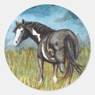Schwarz-Weiß-Paint Horst Wasserfarbe Kunst, Dichtu Runder Aufkleber