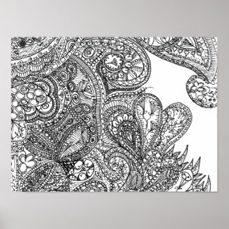 Schwarz-Weiß-Paisley-Inspiriert Doodle Art Poster