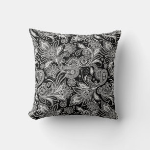Schwarz-weiß Paisley Kissen