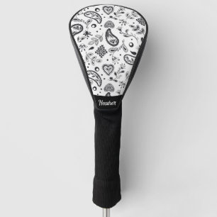 Schwarz-Weiß-Paisley-Muster Golf Headcover
