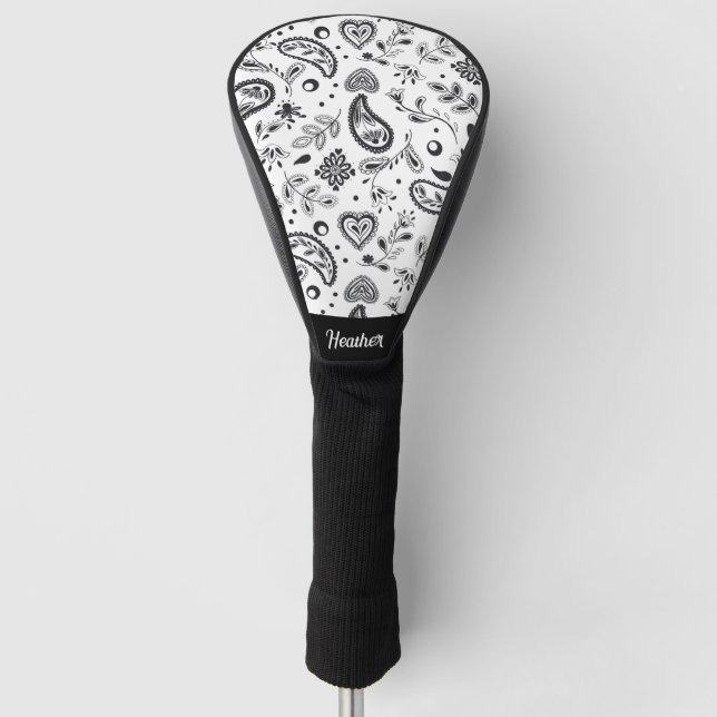 Schwarz-Weiß-Paisley-Muster Golf Headcover (Vorderseite)