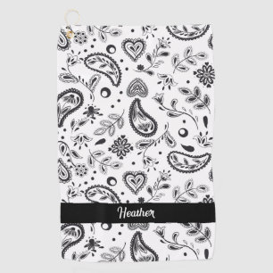 Schwarz-Weiß-Paisley-Muster Golfhandtuch