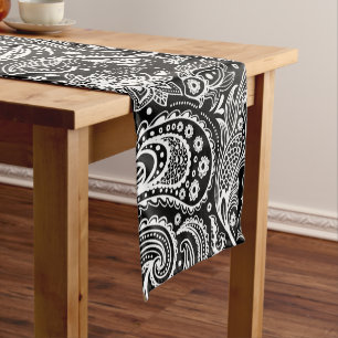 Schwarz-Weiß-Paisley Muster Kurzer Tischläufer