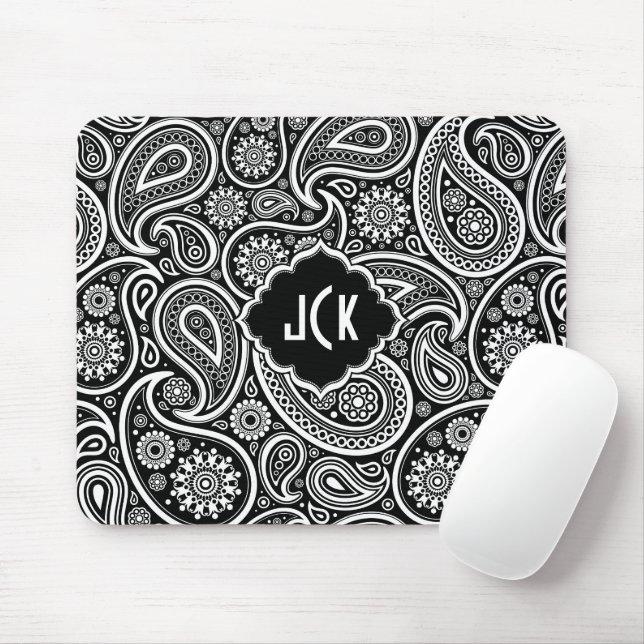 Schwarz-Weiß-Paisley-Muster Mousepad (Mit Mouse)