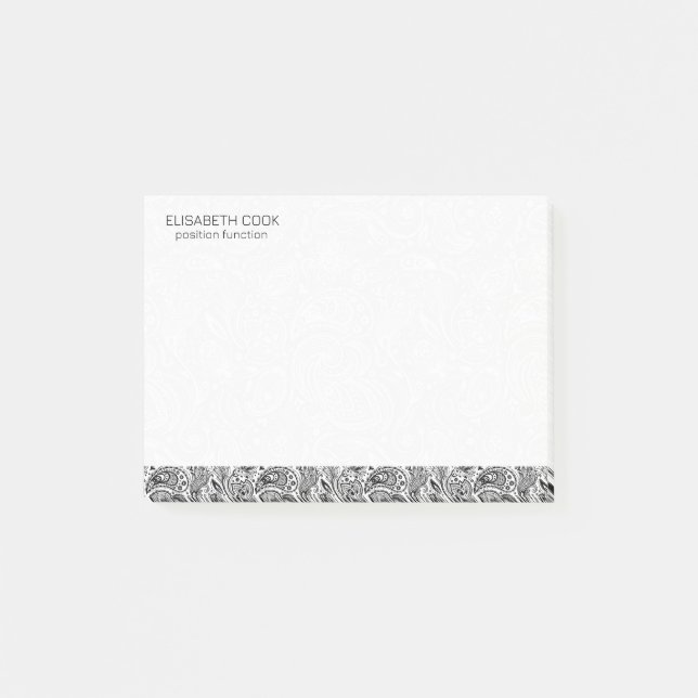 Schwarz-Weiß-Paisley-Muster Post-it Klebezettel (Vorderseite)