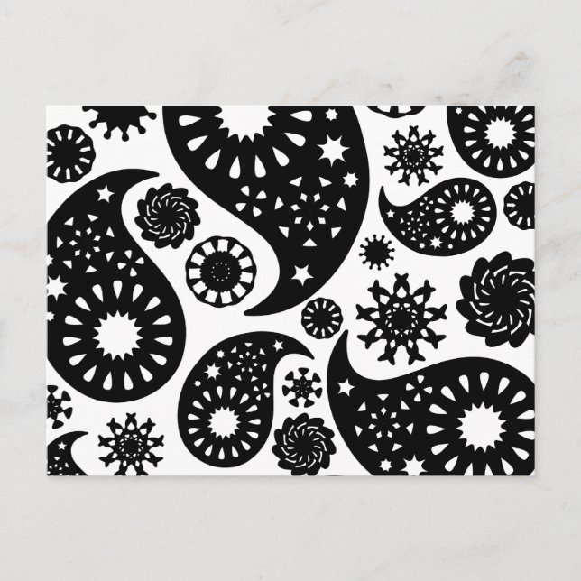 Schwarz-Weiß-Paisley-Muster. Postkarte (Vorderseite)