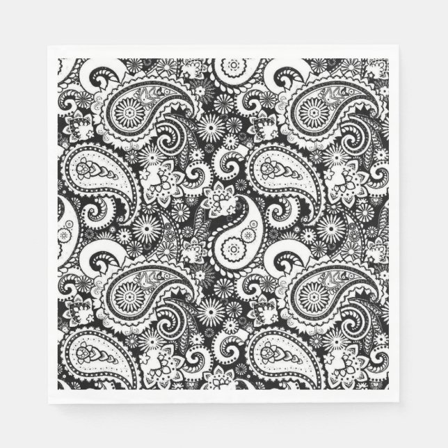 Schwarz-Weiß-Paisley-Muster Serviette (Vorderseite)