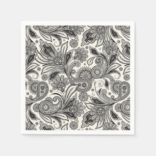 Schwarz-weiß Paisley  Serviette
