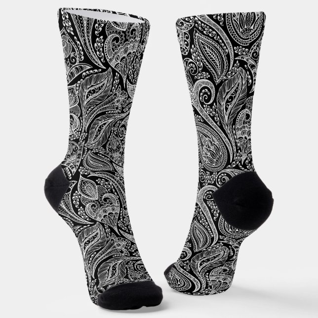 Schwarz-Weiß-Paisley Socken (Gewinkelt)