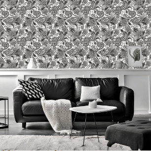 Schwarz-weiß Paisley Tapete
