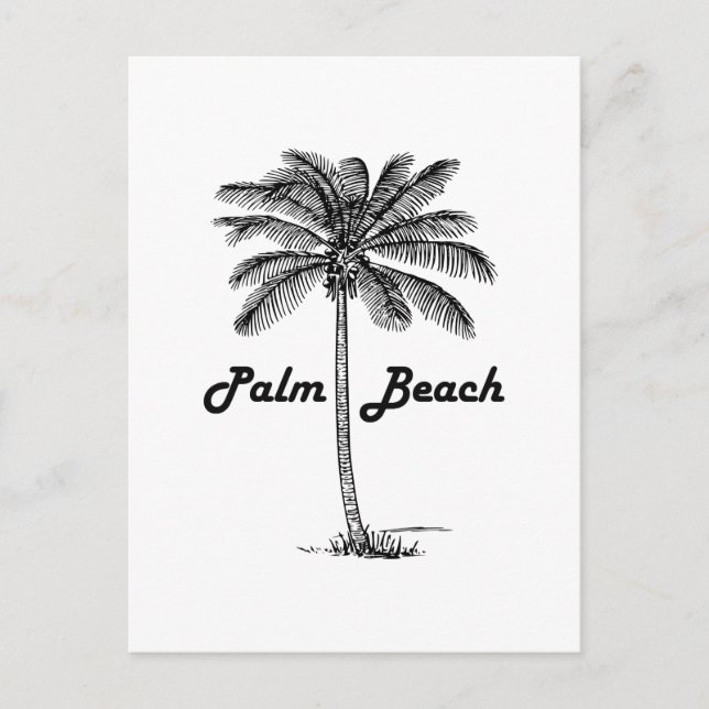 Schwarz-Weiß Palm Beach Florida & Palm Design Postkarte (Vorderseite)