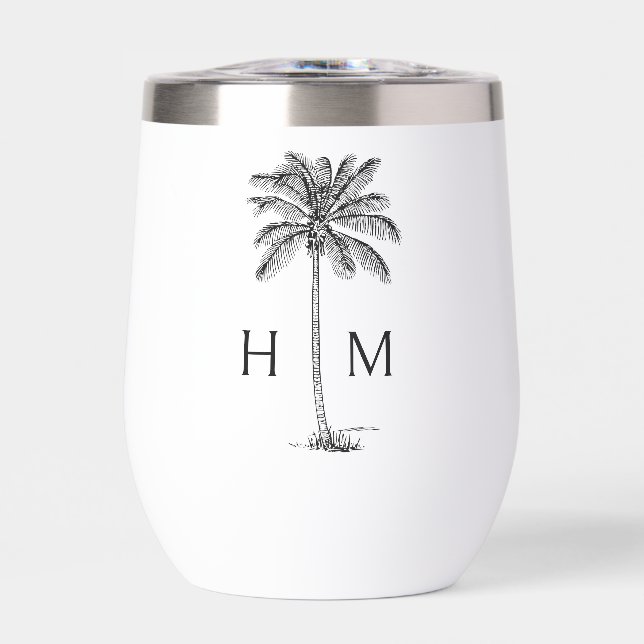 Schwarz-Weiß-Palm-Palmetto-Baum-Monogramm (Vorderseite)