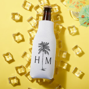 Schwarz-Weiß-Palm-Palmetto-Baum-Monogramm Flaschenkühler