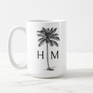 Schwarz-Weiß-Palm-Palmetto-Baum-Monogramm Kaffeetasse