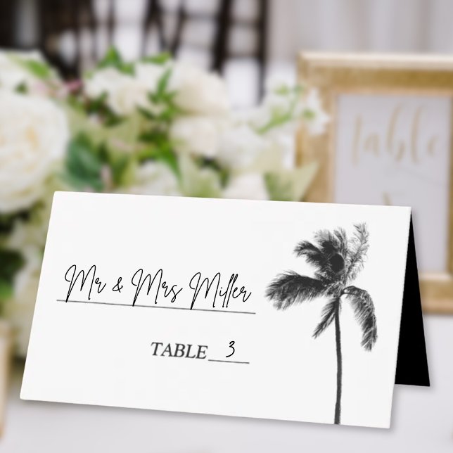 Schwarz-Weiß-Palm-Tree Bat Mitzvah Platzkarte (Black and White Palm Tree Bat Mitzvah Place Card
)