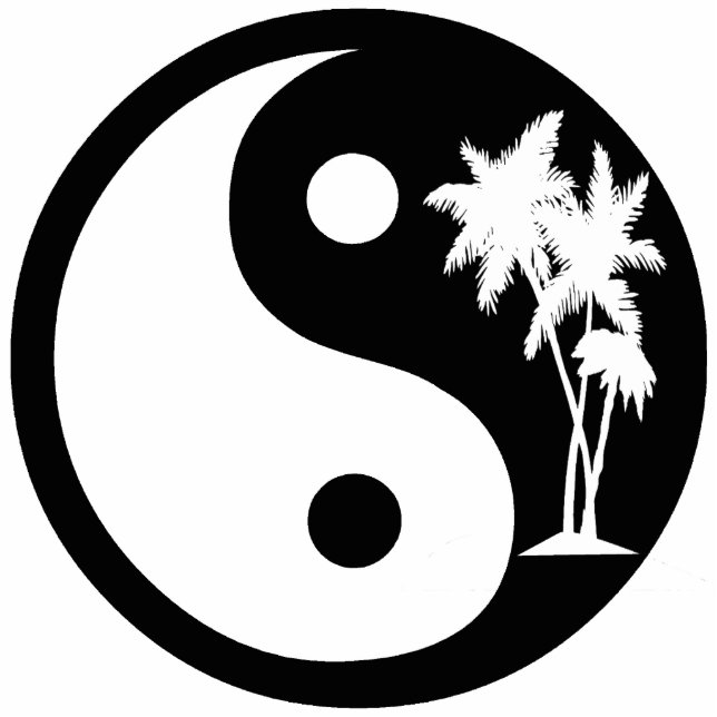 Schwarz-Weiß Palm Tree Yin Yang Symbol Fotoskulptur Ornament (Vorne)