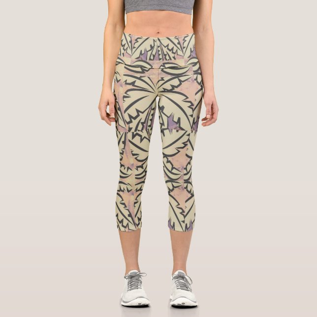 Schwarz-Weiß-Palme Capri Leggings (Vorderseite)