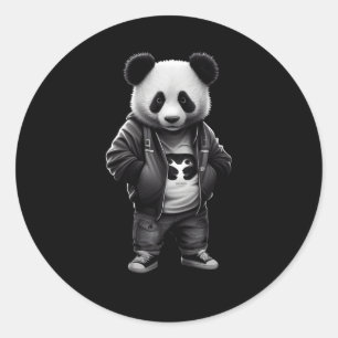 Schwarz-Weiß-Panda mit Sportbekleidung Runder Aufkleber