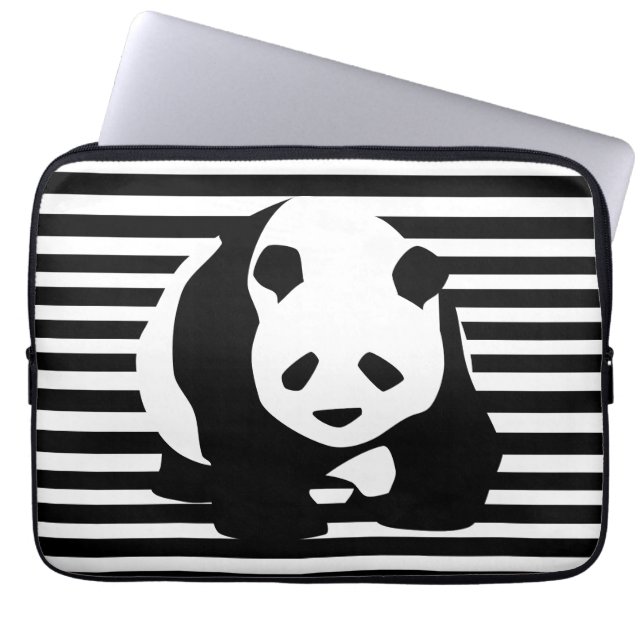Schwarz-Weiß-Panda und Streifen Laptopschutzhülle (Vorderseite)