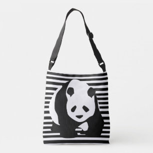 Schwarz-Weiß-Panda und Streifen Tragetaschen Mit Langen Trägern