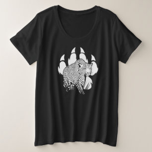 Schwarz-Weiß-Panther-Footprint Grafik-Design Große Größe T-Shirt