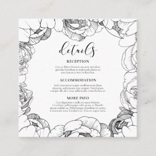 Schwarz-Weiß-Paonies Hochzeitsgast-Informationen Begleitkarte