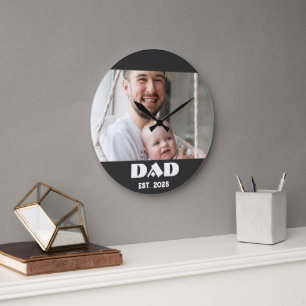 Schwarz Weiß Papa Gegründet Fette Foto Große Wanduhr